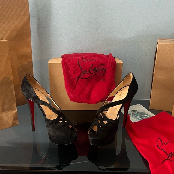 Christian Louboutin Shoes - - Black Christian Louboutin Crisscross Suede Platform